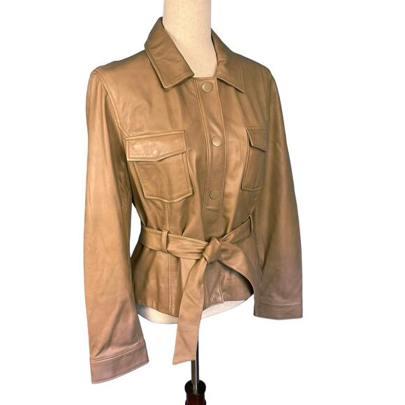 Anthropologie Lamarque Cherice Leather Mini Trench Jacket Sesame Large NWT - Picture 11 of 15